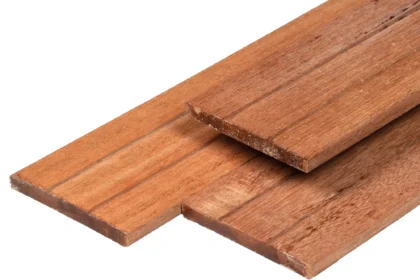 Hardhouten plank, Keruing, kunstmatig gedroogd, geschaafd, 1 zijde 2 V-groeven, ronde hoeken 1.4 x 14 cm