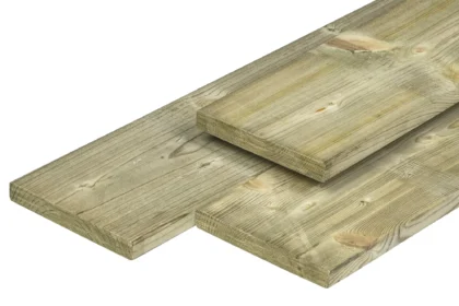 Midden-Europees grenen tuinplank, groen geïmpregneerd, gedroogd, geschaafd, ronde hoeken 1.5 x 14 cm