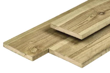 Midden-Europees grenen tuinplank, groen geïmpregneerd, gedroogd, geschaafd, ronde hoeken 1.6 x 14 cm