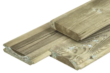 Midden-Europees grenen blokhutprofiel groen geïmpregneerd, geschaafd, 2.8 x 12.7 cm