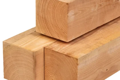 Douglas paal, ongedroogd, fijnbezaagd, scherpkantig 20 x 20 cm