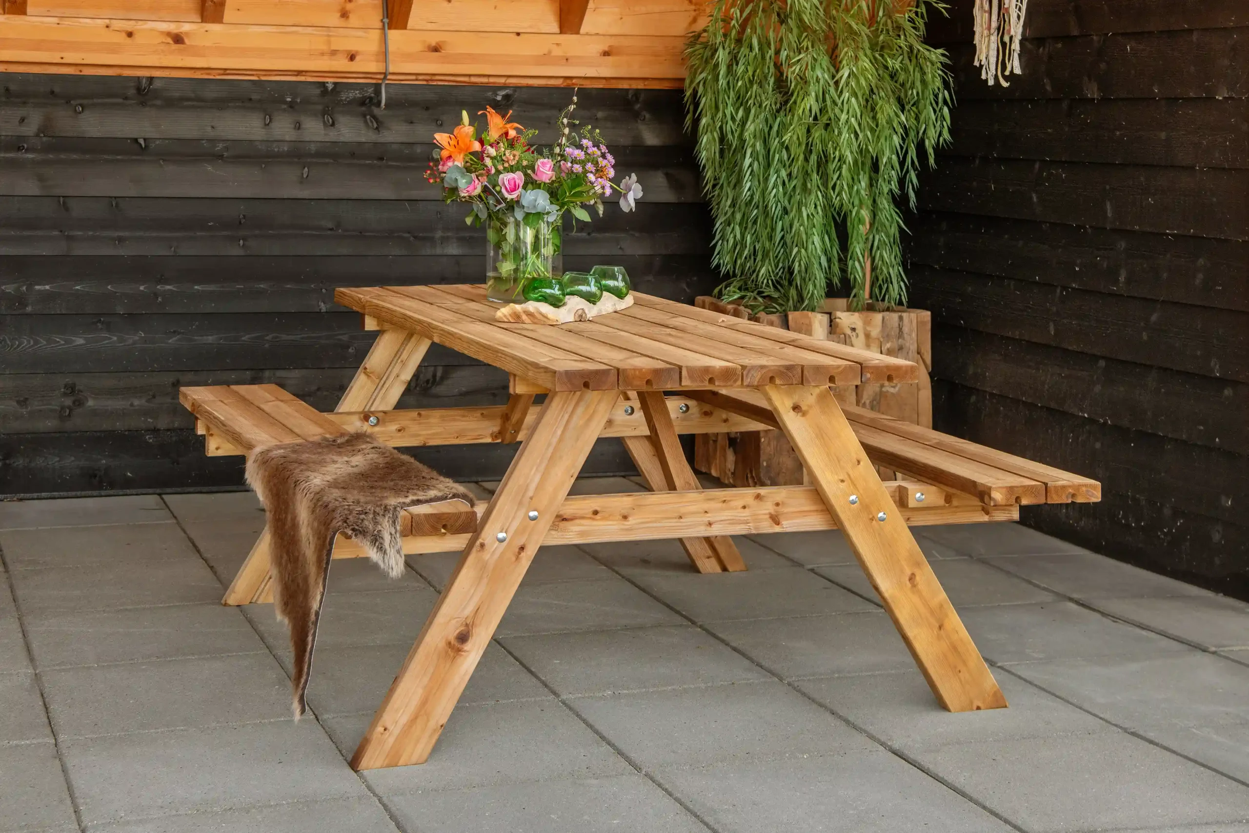 Picknicktafel Excellent vuren gedroogd, groen geïmpregneerd 220 x 155 x 77 cm - Afbeelding 3
