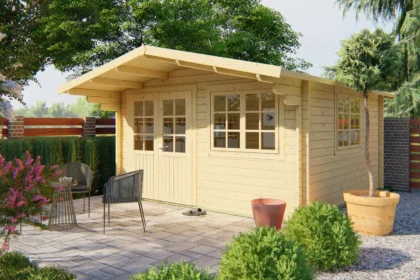 Blokhut - Tuinhuis Inge | zadeldak | 44 mm | 420 x 420 x 250 cm | vuren