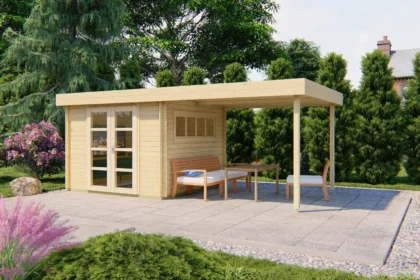 Blokhut - Tuinhuis Dellinger | plat dak | 28 mm | 298 x 298 x 225 cm | vuren