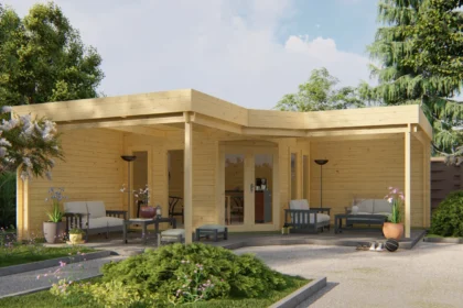 Blokhut - Tuinhuis Jutka | plat dak | 44 mm | 380 x 380 x 229 cm | vuren