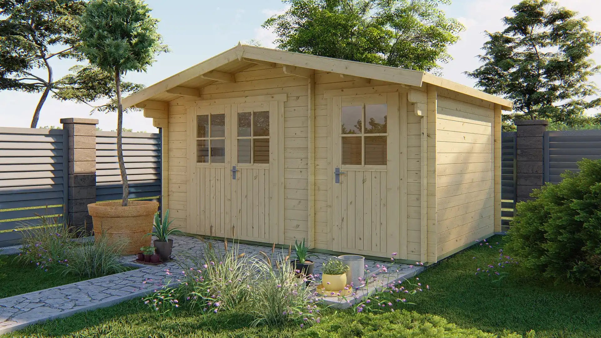 Blokhut - Tuinhuis Fraga | zadeldak | 34 mm | 450 x 300 x 250 cm | vuren