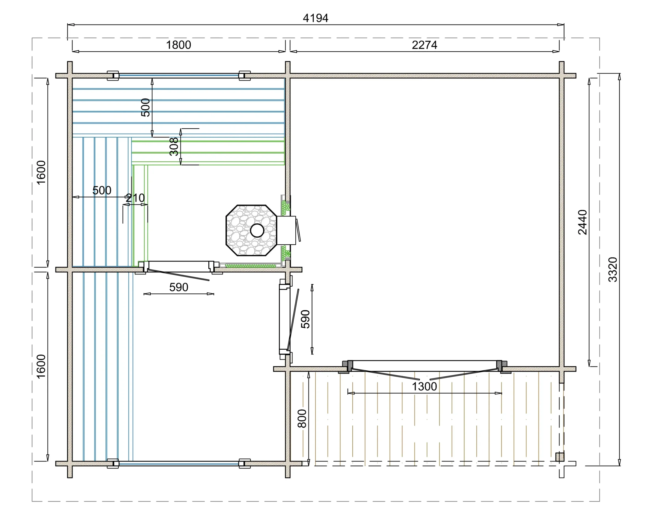 Saunahuis Juuka | 420 x 332 cm | 40 mm | onbehandeld - Afbeelding 3