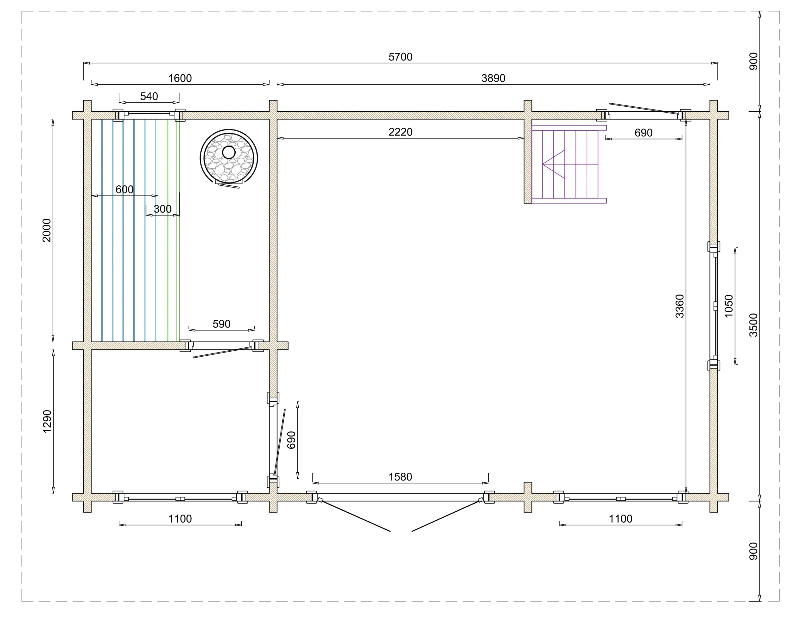 Saunahuis Vaasa | 570 x 350 cm | 70 mm | onbehandeld - Afbeelding 2