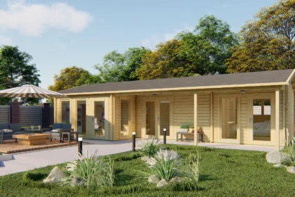 Blokhut - Tuinhuis Letterkenny | zadeldak | 70 mm | 1120 x 595 x 304 cm | vuren