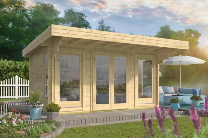 Blokhut - Tuinhuis Lory | plat dak | 44 mm | 435 x 350 x 223 cm | vuren