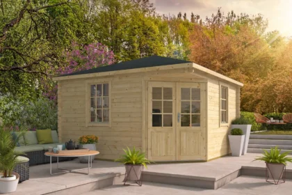 Blokhut - Tuinhuis Lotte | puntdak | 44 mm | 401 x 401 x 302 cm | vuren