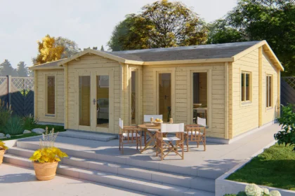 Blokhut - Tuinhuis Mullingar | zadeldak | 70 mm | 850 x 690 x 317 cm | vuren