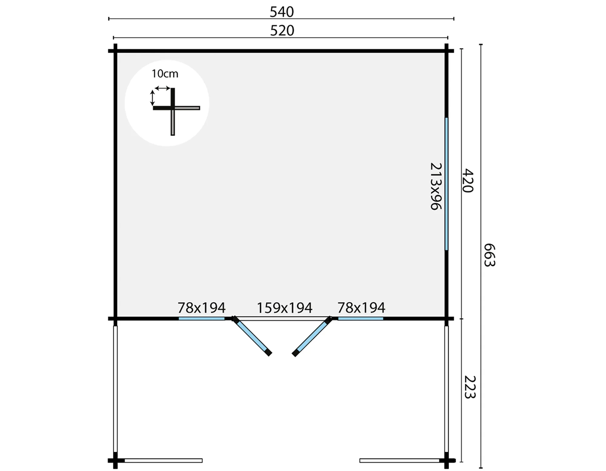 Blokhut - Tuinhuis Nottingham | zadeldak | 58 mm | 540 x 440 x 276 cm | vuren - Afbeelding 6