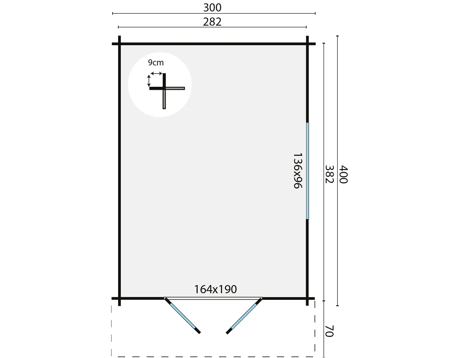 Blokhut - Tuinhuis Pamplona | zadeldak | 34 mm | 300 x 400 x 236 cm | vuren - Afbeelding 6