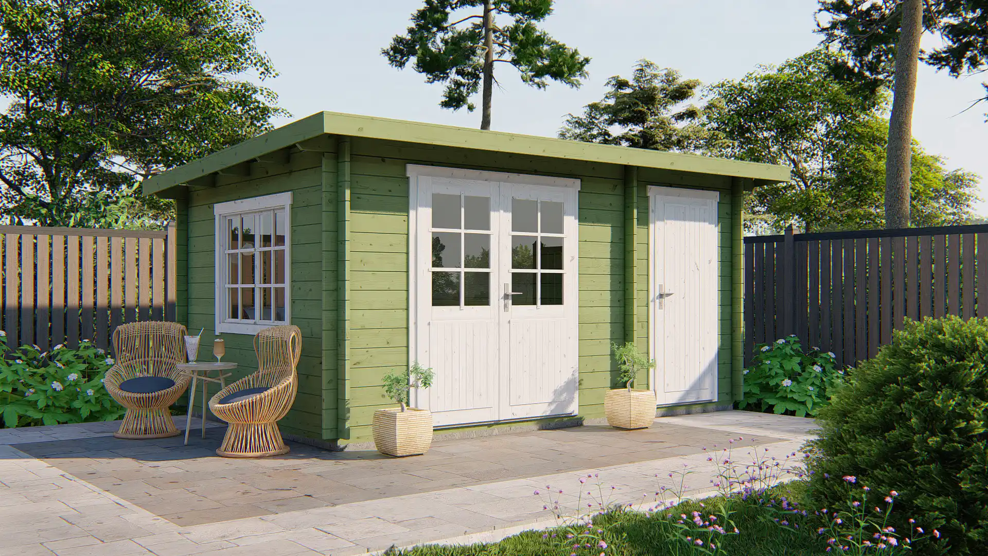 Blokhut - Tuinhuis Santander | lessenaarsdak | 34 mm | 450 x 300 x 216 cm | vuren - Afbeelding 2