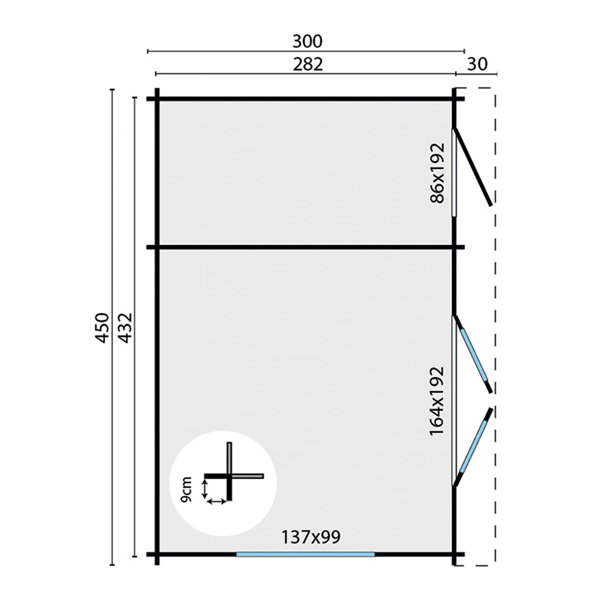 Blokhut - Tuinhuis Santander | lessenaarsdak | 34 mm | 450 x 300 x 216 cm | vuren - Afbeelding 6