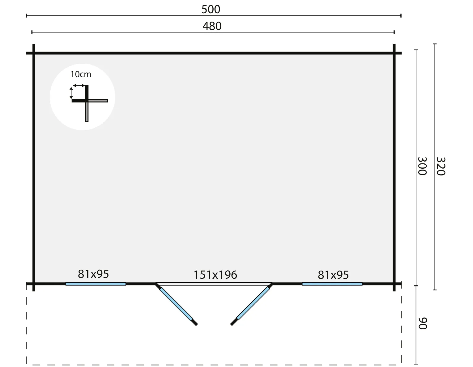 Blokhut - Tuinhuis Rika | zadeldak | 44 mm | 500 x 320 x 263 cm | vuren - Afbeelding 6
