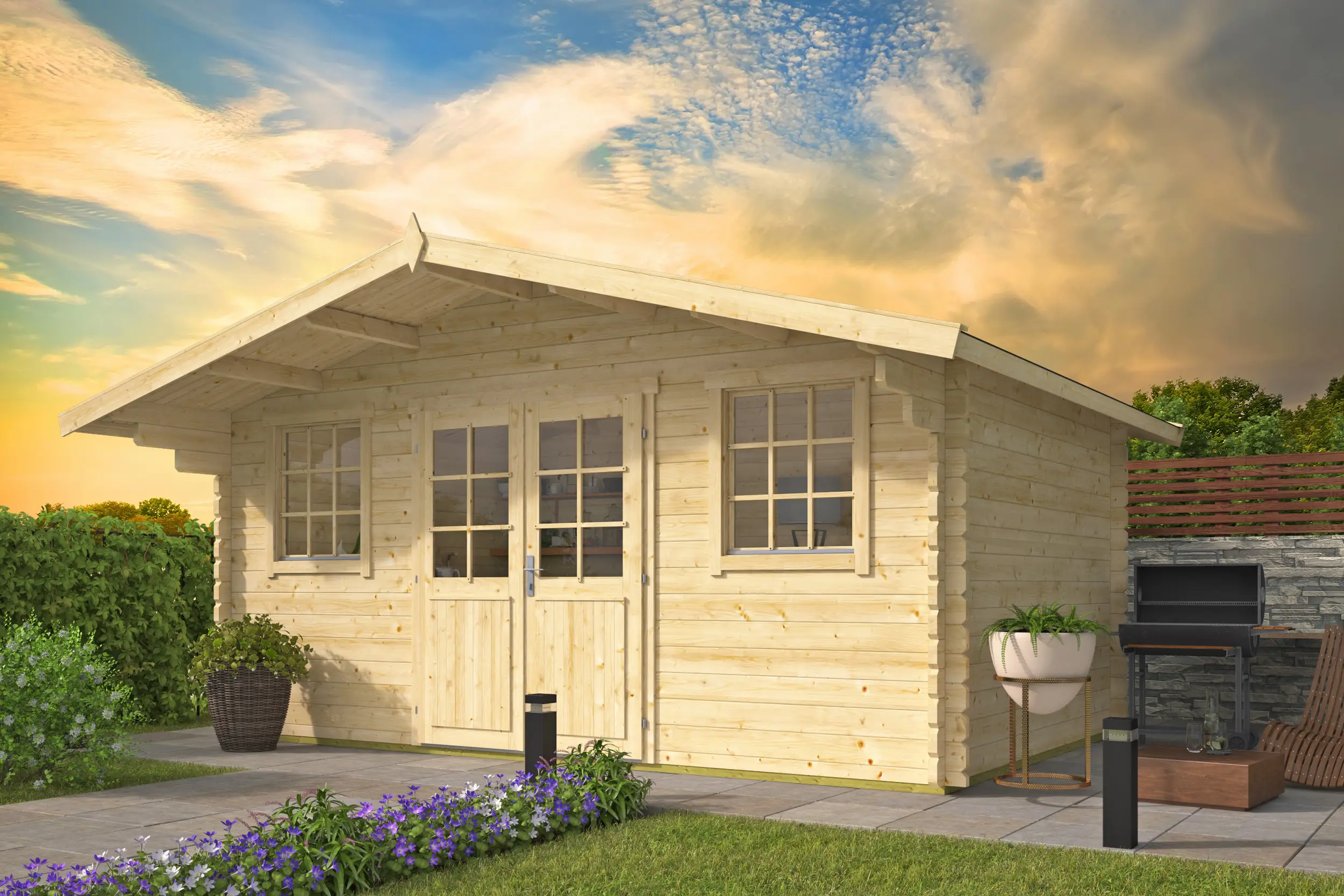 Blokhut - Tuinhuis Rika | zadeldak | 44 mm | 500 x 320 x 263 cm | vuren
