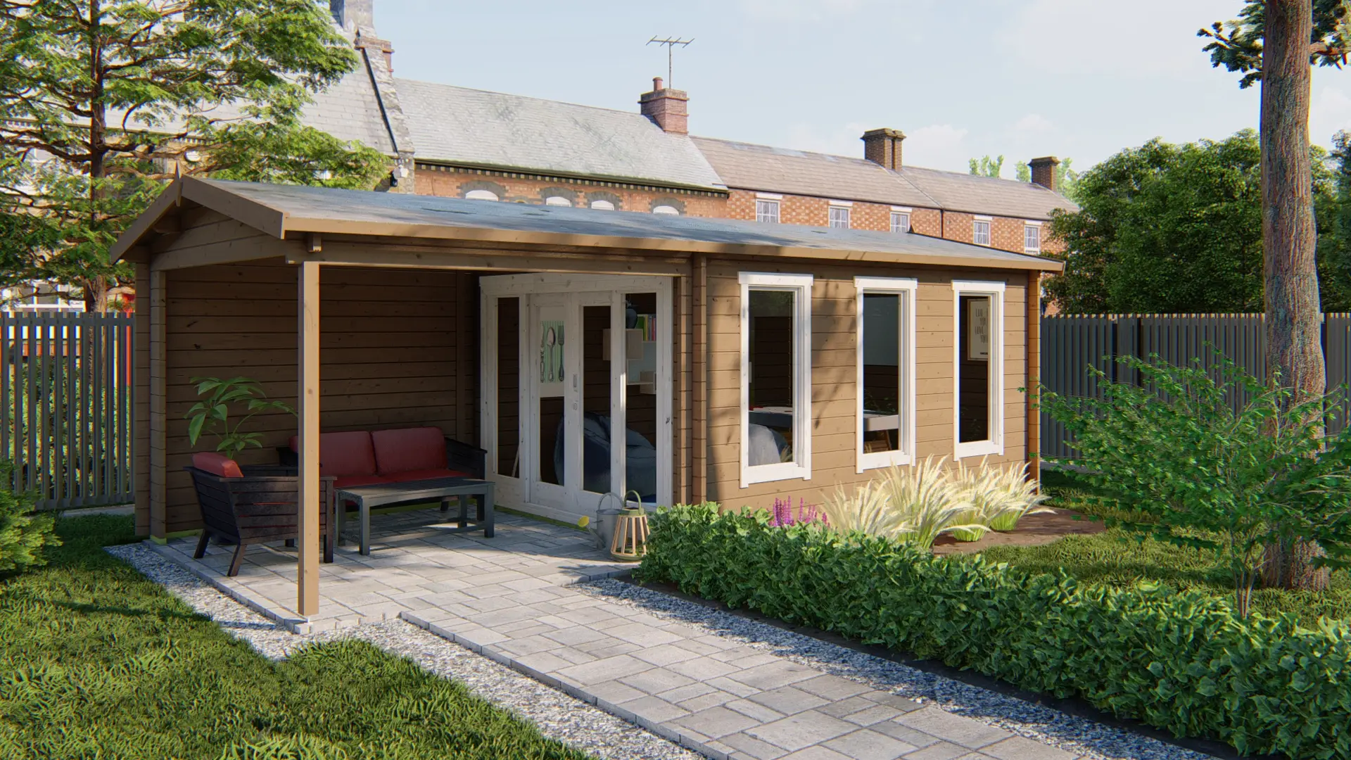 Blokhut - Tuinhuis Skeg | zadeldak | 44 mm | 420 x 340 x 243 cm | vuren - Afbeelding 2