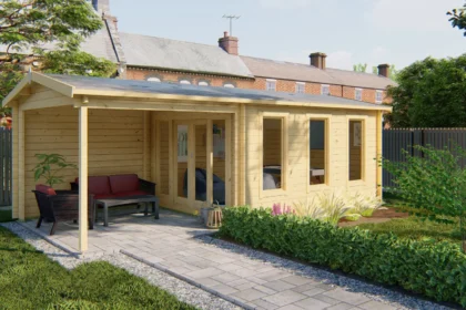 Blokhut - Tuinhuis Skeg | zadeldak | 44 mm | 420 x 340 x 243 cm | vuren