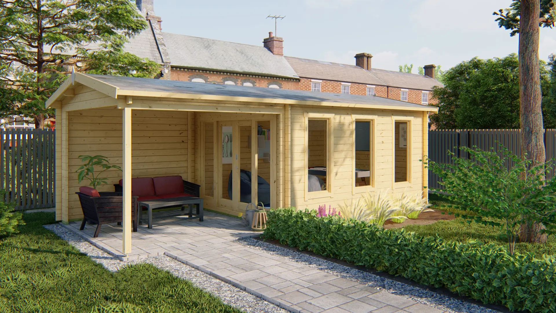 Blokhut - Tuinhuis Skeg | zadeldak | 44 mm | 420 x 340 x 243 cm | vuren