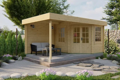 Blokhut - Tuinhuis Stig | plat dak | 28 mm | 260 x 300 x 224 cm | vuren