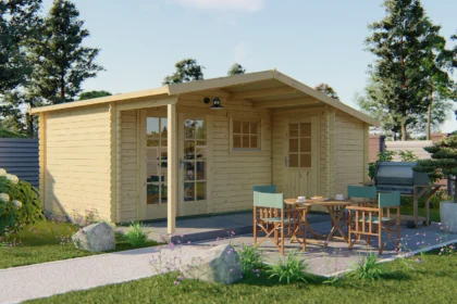 Blokhut - Tuinhuis Wolfgang | zadeldak | 44 mm | 530 x 450 x 247 cm | vuren