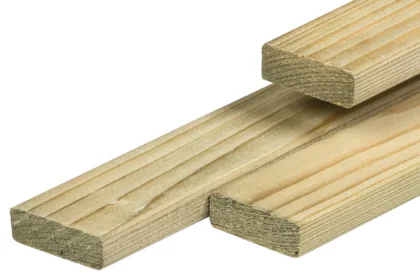 Noord-Europees vuren tuinplank, groen geïmpregneerd, gedroogd, geschaafd, ronde hoeken 1.9 x 4.5 cm