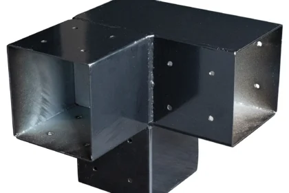 Gegalvaniseerd verbindingsstuk 3-weg hoekmodel voor vierkante palen 12 x 12 cm zwart gepoedercoat