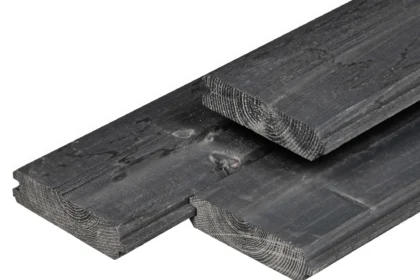 Noord-Europees vuren blokhutprofiel, gedroogd, zwart geïmpregneerd, 2.8 x 12.1 cm