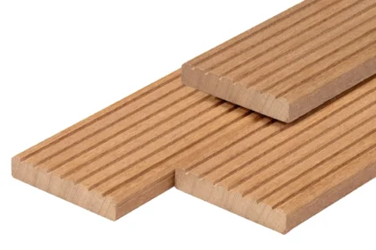 Hardhouten vlonderplank, Bangkirai, kunstmatig gedroogd, geschaafd, 1 zijde 7 groeven, 2.5 x 14.5 cm