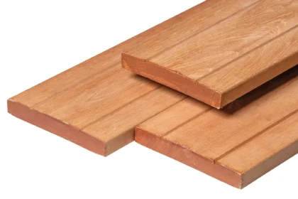 Hardhouten vlonderplank, Bangkirai, kunstmatig gedroogd, geschaafd, 1 zijde 2 V-groeven, 2.8 x 19 cm