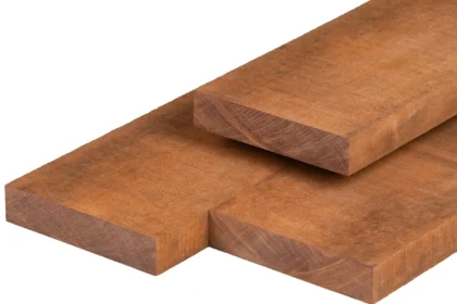 Hardhouten ligger, Azobé, fijnbezaagd, scherpkantig 5 x 15 x 450 cm