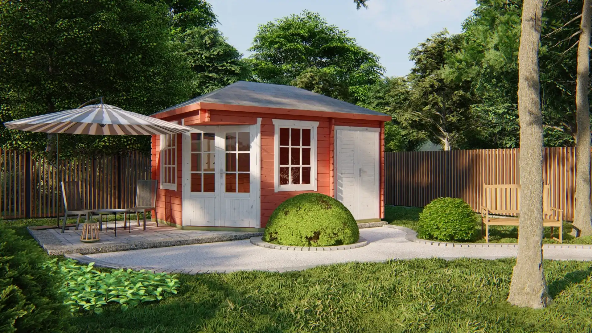 Blokhut - Tuinhuis Agnes | schilddak | 44 mm | 440 x 300 x 298 cm | vuren - Afbeelding 5