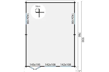 Blokhut - Tuinhuis Ballyragget | zadeldak | 70 mm | 595 x 800 x 277 cm | vuren