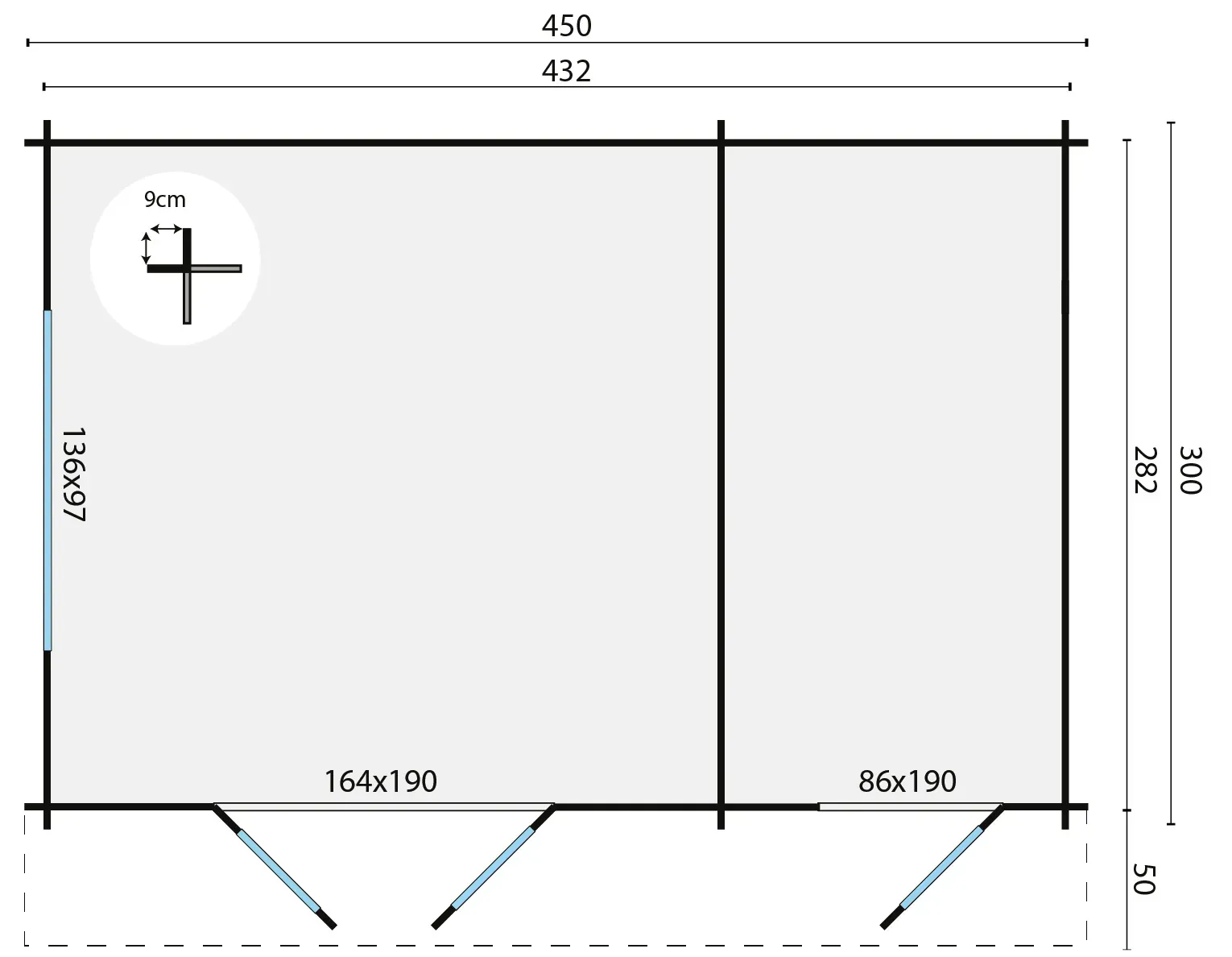 Blokhut - Tuinhuis Fraga | zadeldak | 34 mm | 450 x 300 x 250 cm | vuren - Afbeelding 3