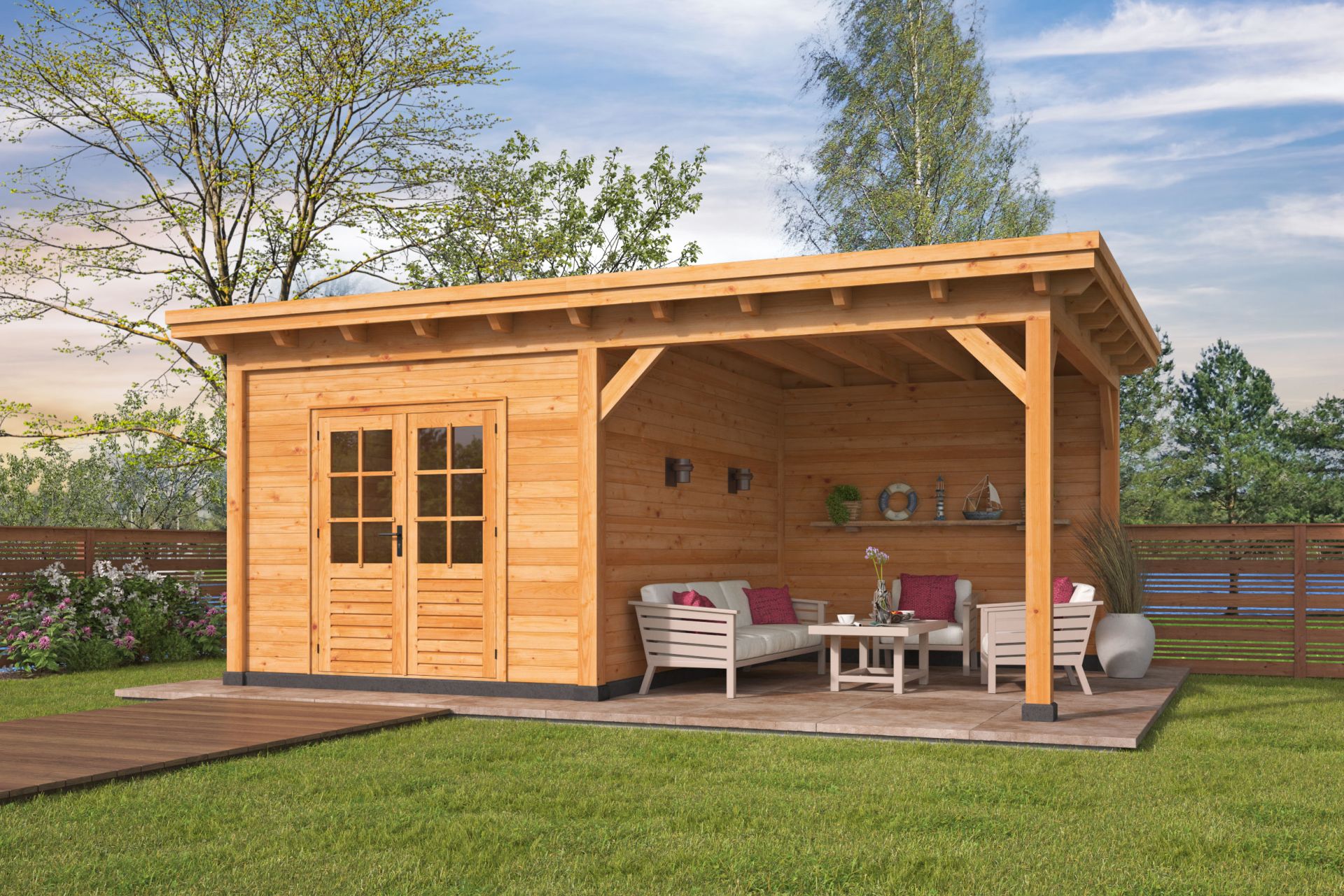 Platdak Odense XXL Samenstelling 3 Red Class Wood 650 x 450 x 266 cm