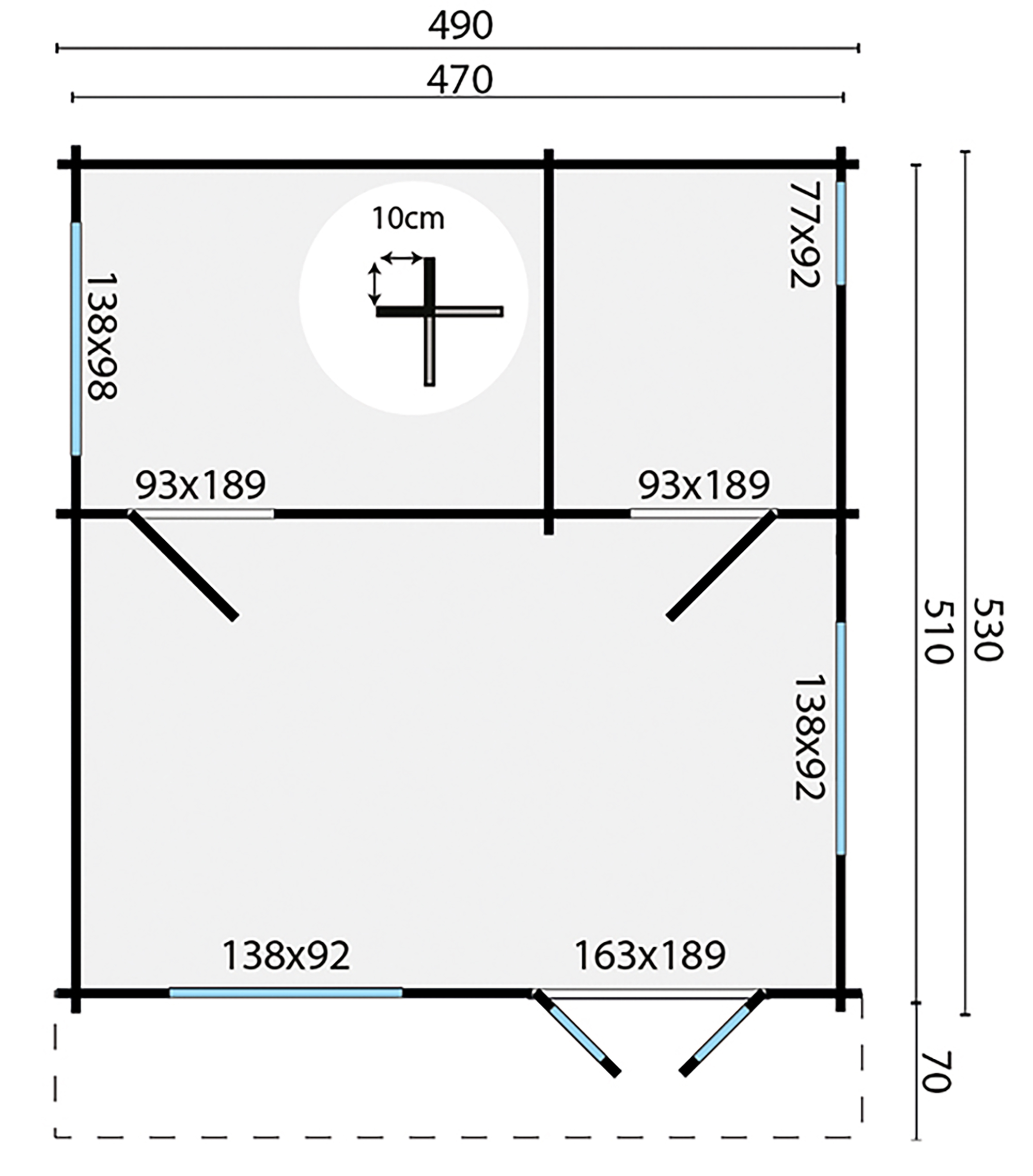 Blokhut - Tuinhuis Llanes | zadeldak | 44 mm | 490 x 530 x 358 cm | vuren - Afbeelding 4