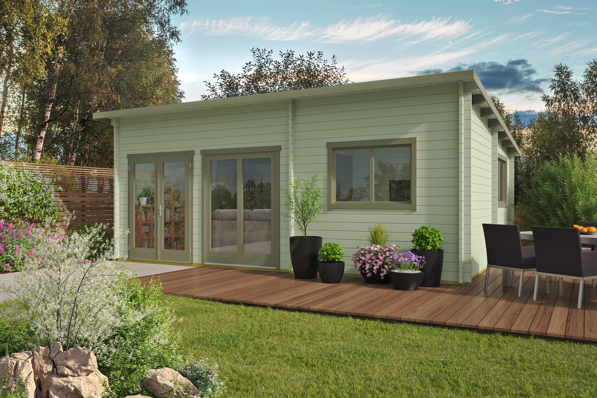 Blokhut - Tuinhuis Moderna | lessenaarsdak | 44 mm | 702 x 532 x | vuren - Afbeelding 2