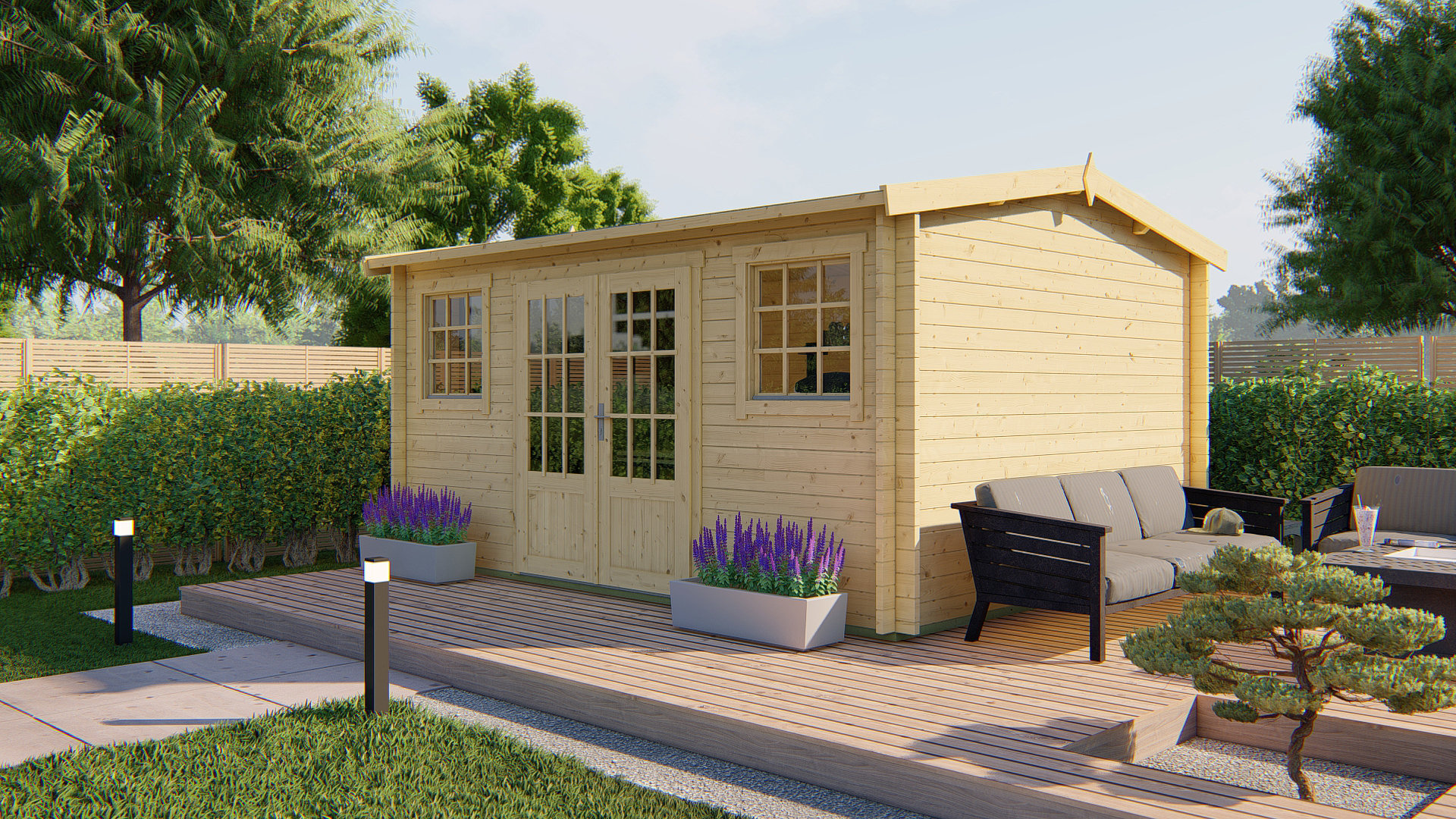 Blokhut - Tuinhuis Jenny | zadeldak | 40 mm | 450 x 350 x 243 cm | vuren