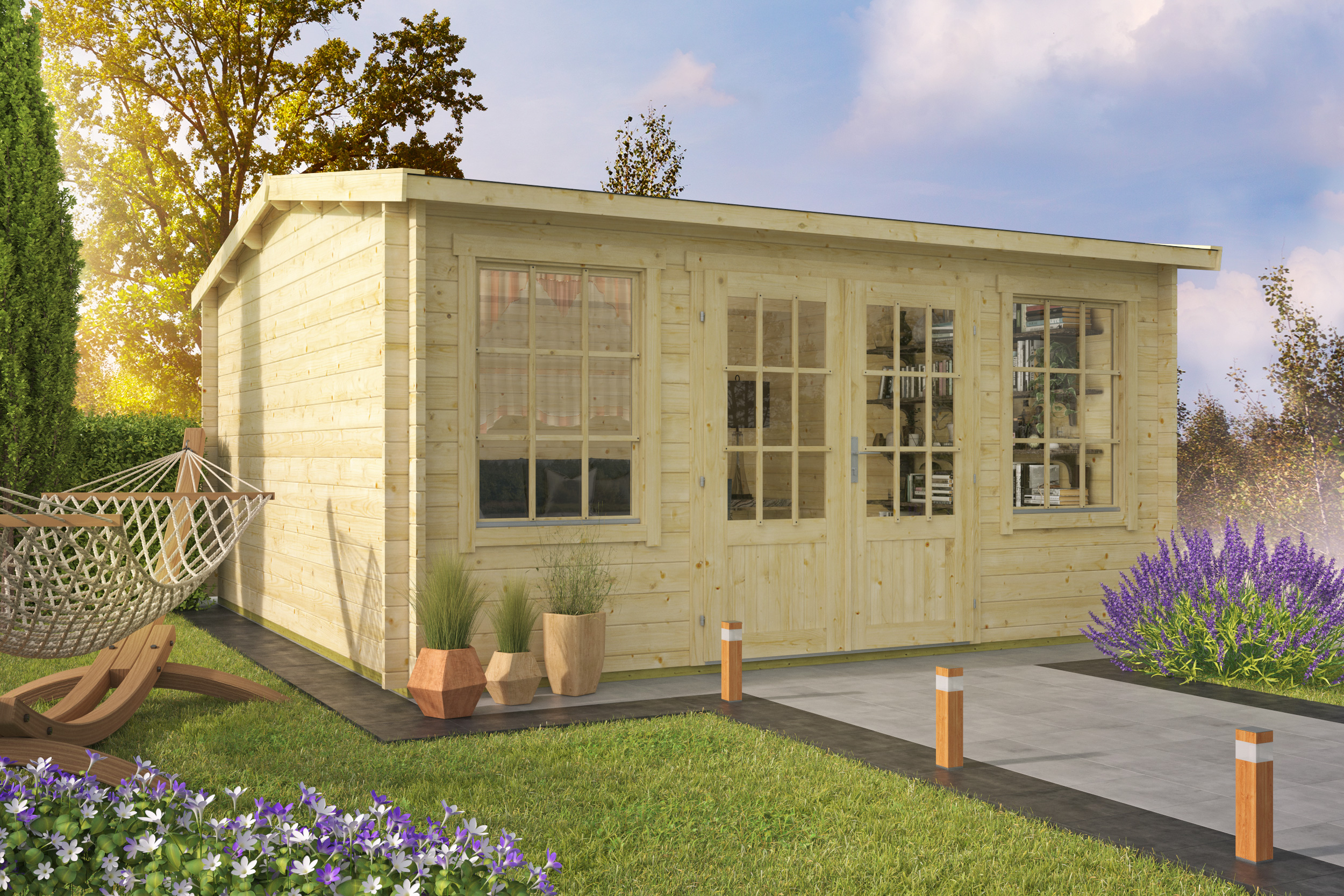 Blokhut - Tuinhuis Meaghan | zadeldak | 40 mm | 450 x 450 x 243 cm | vuren