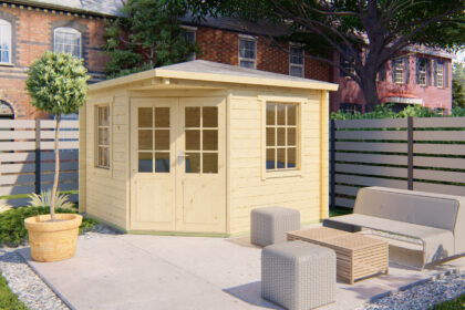 Blokhut - Tuinhuis Riina | puntdak | 58 mm | 306 x 306 x 254 cm | vuren | onbehandeld