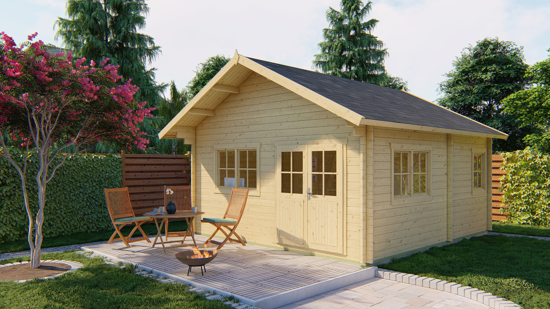 Blokhut - Tuinhuis Llanes | zadeldak | 44 mm | 490 x 530 x 358 cm | vuren