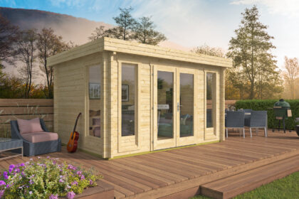 Blokhut - Tuinhuis Victoria | plat dak | 58 mm | 410 x 300 x 243 cm | vuren