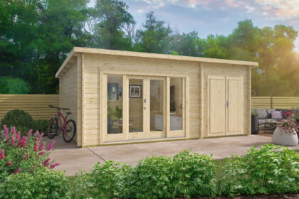 Blokhut - Tuinhuis Meg | lessenaarsdak | 44 mm | 595 x 400 x 249 cm | vuren