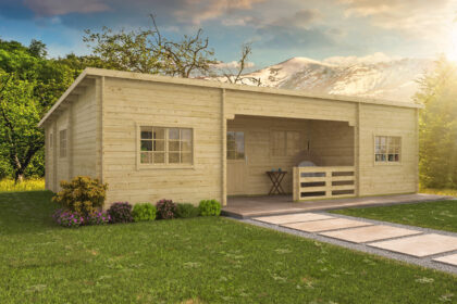 Blokhut - Tuinhuis Extremadura | lessenaarsdak | 44 mm | 1064 x 795 x 297 cm | vuren