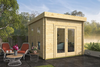 Blokhut - Tuinhuis Lee | plat dak | 40 mm | 350 x 300 x 240 cm | vuren | onbehandeld