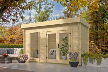 Blokhut - Tuinhuis Harriot | plat dak | 40 mm | 400 x 200 x 240 cm | vuren | onbehandeld