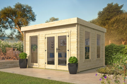 Blokhut - Tuinhuis Bruce | plat dak | 40 mm | 400 x 350 x 240 cm | vuren | onbehandeld