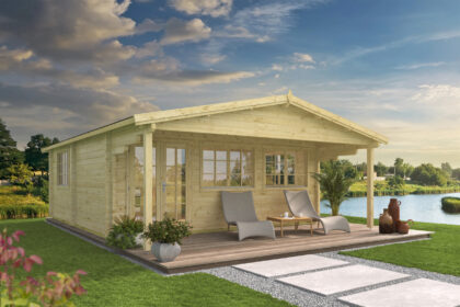 Blokhut - Tuinhuis Jackson | zadeldak | 70 mm | 595 x 595 x 277 cm | vuren